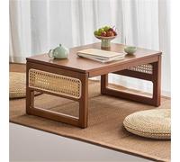 Portable Rattan Folding Table - Rectangular Bamboo Tray Table, Rustic Low Aesthetic Coffee Desk for Small Spaces, Solid Construction Laptop Desk (59.5 cm)