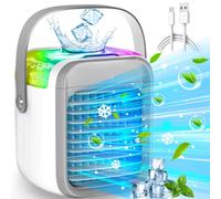 Portable, Rechargeable Evaporative Air Conditioner Fan with 3 Speeds 7 Colors, 3 in 1 with Water Tank, Cordless Personal with Handle for Home, Office and Room