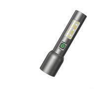 Portable Rechargeable Flashlight, High-Power Zoomable White Red Side Lights 1800mAh Battery, Type-C Charge for Outdoor Camping Use(Silver)