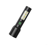 Portable Rechargeable Flashlight, High-Power Zoomable White Red Side Lights 1800mAh Battery, Type-C Charge for Outdoor Camping Use(Black)