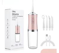Portable Rechargeable Oral Irrigator, 3 Modes, Pink, with 4 Tips and USB Cable