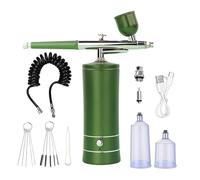 Portable Rechargeable Wireless Airbrush with Compressor Auto Action Spray Gun for Face Beauty Nail Art Tattoo Craft Cake Paint Precise Control(Green)