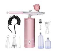 Portable Rechargeable Wireless Airbrush with Compressor Auto Action Spray Gun for Face Beauty Nail Art Tattoo Craft Cake Paint Precise Control(Pink Set)