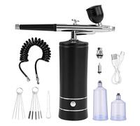 Portable Rechargeable Wireless Airbrush with Compressor Auto Action Spray Gun for Face Beauty Nail Art Tattoo Craft Cake Paint Precise Control(Black Set)