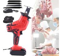Portable Reciprocating Saw, Electric Bone Cutting Machine, Selt-Locking, LED Lighting, with 4 Saw Teeth, 1/2 Batteries,0-3000rpm Variable Speed, for Cutting Meat/Bones,2-Battery