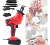 Portable Reciprocating Saw, Electric Bone Cutting Machine, Selt-Locking, LED Lighting, with 4 Saw Teeth, 1/2 Batteries,0-3000rpm Variable Speed, for Cutting Meat/Bones,1-Battery