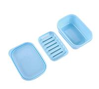 Portable Rectangle Soap Box Drain Layer with Lid Soap Dish for Travel,blue Practical and PopularStrong and Long-Lasting