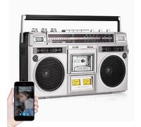 Portable Retro Boombox CD Player with FM Radio & Bluetooth Music Player | Built-in cassette recorder lets you capture radio broadcasts directly to tape or USB-retro charm with modern flexibility