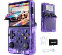 Portable Retro Gaming Console with 3.5-Inch IPS Screen, Linux System, 64GB Storage, 15,000+ Classic Titles, and Long-Lasting Battery, Purple