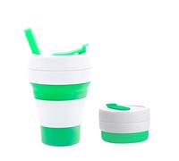 Portable Reusable Collapsible Silicone Coffee Cup with Lid - 16oz / 450ml Leakproof Travel Mug for Hot and Cold Drinks - Perfect for Camping, Hiking, and Office Use - Dishwasher Safe (Green)