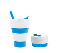 Portable Reusable Collapsible Silicone Coffee Cup with Lid - 16oz / 450ml Leakproof Travel Mug for Hot and Cold Drinks - Perfect for Camping, Hiking, and Office Use - Dishwasher Safe (Blue)
