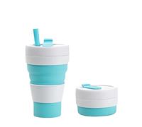 Portable Reusable Collapsible Silicone Coffee Cup with Lid - 16oz / 450ml Leakproof Travel Mug for Hot and Cold Drinks - Perfect for Camping, Hiking, and Office Use - Dishwasher Safe (Light Blue)