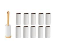 Portable Reusable Wooden Lint Roller with Protective Cover & 10 Replaceable 10cm Sticky Paper Rolls (60 Sheets Each) - Eco-Friendly Pet Hair Remover for Clothes Furniture