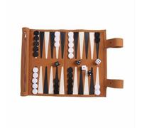 Portable Roll-Up Backgammon Set, Travel Board Game with Dice, Brown Leather-Look Case