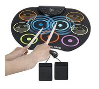 Portable Roll Up Electronic Drum, 9 Pads Digital Bass Drum with 2Pedals & Mallets, 3.5mm Audio Input, Supports Recording, Best Music Gift for Kids Beginner