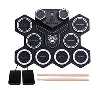 Portable Roll Up Electronic MIDI Drum, 9 Pads Digital Bass Drum with Dual Stereo Speakers & Pedals, Built-in Chargeable Battery(8H Playtime), Gift for Kids Beginner