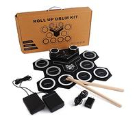 Portable Roll Up Electronic MIDI Drum, Support DTX Games, 9 Pads Digital Bass Drum with Dual Stereo Speakers, Pedals & 2 Mallets, Gift for Kids Beginner (Color : White)