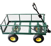 Portable Rolling Garden Carts Wagons With 10-Inch Pneumatic Wheels - Heavy Duty Steel Mesh 250 kg Capacity And Removable Sides, Utility Beach Trolley Cart, Green