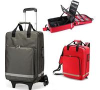 Portable Rolling Medical Bag on Wheels, Large Capacity First Aid Kit with Detachable Trolley & Removable Dividers, Waterproof Trauma Duffle Empty for Paramedics, Doctors, Camping(Green)