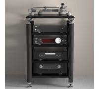 Portable Rolling Printer Stand with Speaker Mount and Media Shelf, Black Audio/Video Rack on Wheels for Turntables, Receivers & Electronics, 62 x 57 x 100 cm