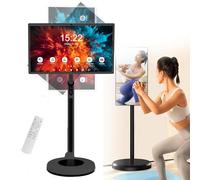 Portable Rolling TV Stand with 4K Camera, Smart Mobile Tablet Stand, Built-in Battery, Adjustable Height, Wireless Screen Mirroring, 8GB RAM, 128GB Storage