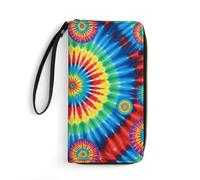 Portable Rope Printed Wallet for Women, Multi-Layer Inner, Water-Resistant, Ideal for Holiday, Red Blue Yellow Spiral Tie Dye Rainbow