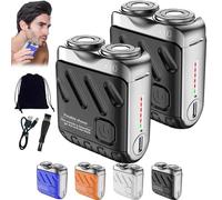 Portable Rotary Dual Ring Electric Shaver, 2025 New Upgrade Portable Mini Shavers for Men, USB Rechargeable Waterproof Pocket Razor for Beard and Body Hair, Electric Trimmer for Travel (Black*2)