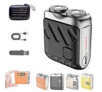 Portable Rotary Dual Ring Electric Shaver, 2025 New Waterproof Compact Electric Mini Shaver, Wet and Dry, for Home and Travel, Beard Mini and Portable Suitcase Design(A-Black)