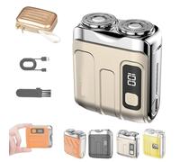 Portable Rotary Dual Ring Electric Shaver, 2025 New Waterproof Compact Electric Mini Shaver, Wet and Dry, for Home and Travel, Beard Mini and Portable Suitcase Design(B-Gold)