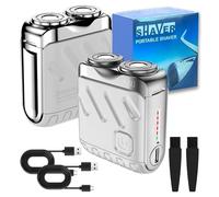 Portable Rotary Dual Ring Electric Shaver, 9000RPM Mini Dual-Head Electric Shaver, Washable Double Head Razor IPX7 Waterproof, 60 Days Battery Life, Powerhouse for Men Close Shave (White*2)