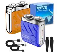 Portable Rotary Dual Ring Electric Shaver, 9000RPM Mini Dual-Head Electric Shaver, Washable Double Head Razor IPX7 Waterproof, 60 Days Battery Life, Powerhouse for Men Close Shave (Blue+Orange)