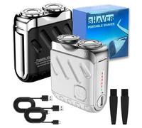 Portable Rotary Dual Ring Electric Shaver, 9000RPM Mini Dual-Head Electric Shaver, Washable Double Head Razor IPX7 Waterproof, 60 Days Battery Life, Powerhouse for Men Close Shave (White+Black)
