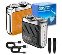 Portable Rotary Dual Ring Electric Shaver, 9000RPM Mini Dual-Head Electric Shaver, Washable Double Head Razor IPX7 Waterproof, 60 Days Battery Life, Powerhouse for Men Close Shave (Black+Orange)
