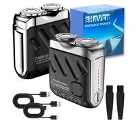 Portable Rotary Dual Ring Electric Shaver, 9000RPM Mini Dual-Head Electric Shaver, Washable Double Head Razor IPX7 Waterproof, 60 Days Battery Life, Powerhouse for Men Close Shave (Black*2)