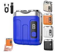 Portable Rotary Dual Ring Electric Shaver for Men,USB Rechargeable Digital Display Mini Shavers,Washable Powerful Double Head Magnetic Pocket Razor,Wet and Dry,for Home and Travel (Blue)
