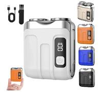 Portable Rotary Dual Ring Electric Shaver for Men,USB Rechargeable Digital Display Mini Shavers,Washable Powerful Double Head Magnetic Pocket Razor,Wet and Dry,for Home and Travel (White)