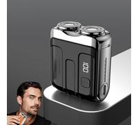 Portable Rotary Dual Ring Electric Shaver, Mini Electric Rotary Dual Ring Pocket Shaver, Double Head Mini Travel Razor Men with Floating Head, Wet and Dry, Cordless (Black-2)