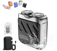 Portable Rotary Dual Ring Electric Shaver, Mini Travel Shaver, Double-Ring Magnetic Cutter, Ipx7 Waterproof with Replacement Blade (Black)
