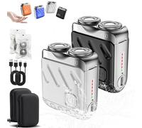Portable Rotary Dual Ring Electric Shaver, Mini Travel Shaver, Double-Ring Magnetic Cutter, Ipx7 Waterproof with Replacement Blade (2PCS-6)