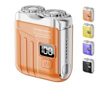 Portable Rotary Dual Ring Electric Shaver, Pocket Shaver USB Rechargeable Mini Shavers for Men Home Travel (Orange)