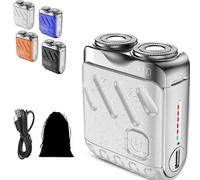 Portable Rotary Dual Ring Electric Shaver, USB Rechargeable Waterproof Compact Shaver, Men's Travel Mini Shaver, Easy to Eliminate Any Type of Hair, High Speed and Quiet & Double Blade (Argent)