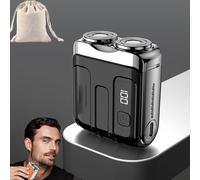 Portable Rotary Dual Ring Electric Shaver, Waterproof Mini Electric Rotary Dual Ring Pocket Shaver, Double Head Mini Travel Razor Men with Floating Head, Wet and Dry, Cordless (Black,Digital Display)