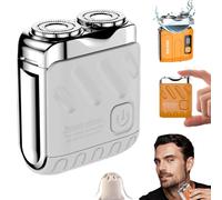 Portable Rotary Dual Ring Electric Shaver, Waterproof Mini Electric Rotary Dual Ring Pocket Shaver, Double Head Mini Travel Razor Men with Floating Head, Wet and Dry, Cordless (White,Regular)