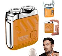 Portable Rotary Dual Ring Electric Shaver, Waterproof Mini Electric Rotary Dual Ring Pocket Shaver, Double Head Mini Travel Razor Men with Floating Head, Wet and Dry, Cordless (Orange,Regular)