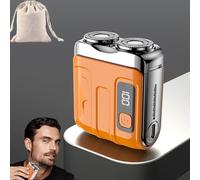 Portable Rotary Dual Ring Electric Shaver, Waterproof Mini Electric Rotary Dual Ring Pocket Shaver, Double Head Mini Travel Razor Men With Floating Head, Wet And Dry, Cordless (Orange,Digital Display)