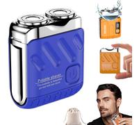 Portable Rotary Dual Ring Electric Shaver, Waterproof Mini Electric Rotary Dual Ring Pocket Shaver, Double Head Mini Travel Razor Men with Floating Head, Wet and Dry, Cordless (Blue,Regular)