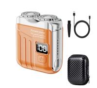 Portable Rotary Dual Ring Electric Shaver with Travel Case, Mini Dual-Head Electric Shaver for Men, Rechargeable Waterproof Pocket Razor for Home, Car, Travel (Orange)