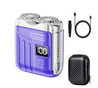 Portable Rotary Dual Ring Electric Shaver with Travel Case, Mini Dual-Head Electric Shaver for Men, Rechargeable Waterproof Pocket Razor for Home, Car, Travel (Blue)