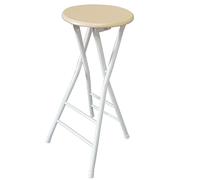 Portable Round Bar Stool Folding High Stool without Backrest Adjustable Height 24-28in Lightweight Camping Chair Space-Saving 275lbs Capacity (Natural Color)