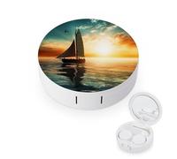 Portable Round Boat on The Ocean Printed Contact Lens Case is Stylish and Compact, Easy to Carry and Protects Lenses.
